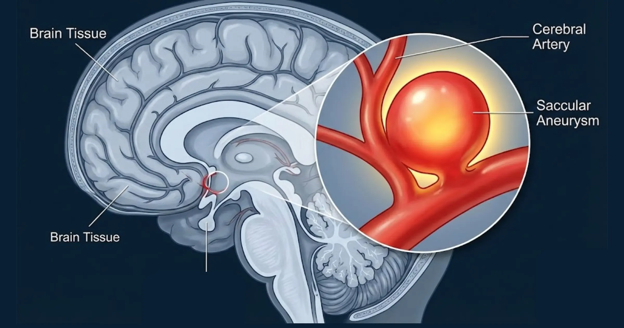 Saccular aneurysms (berry aneurysms) can occur in any artery in the brain.